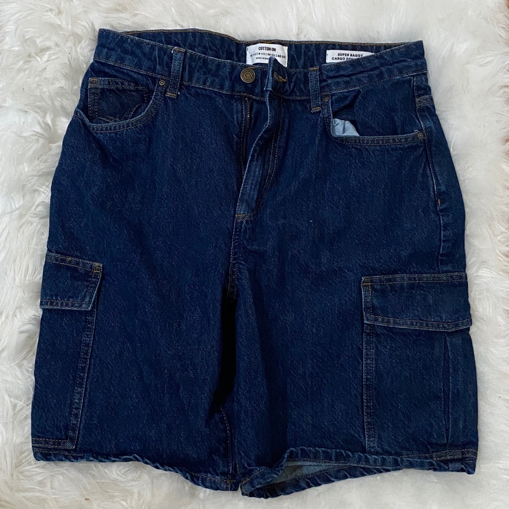 Dark Denim Baggy Cargo Shorts